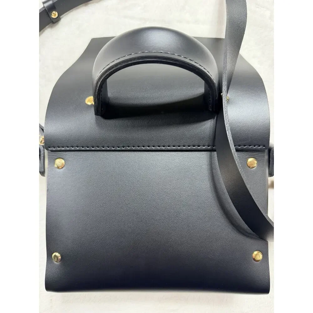 Przywara-Strzalka Black Leather Minimalist Crossbody Flap Bag Handmade NWOT
